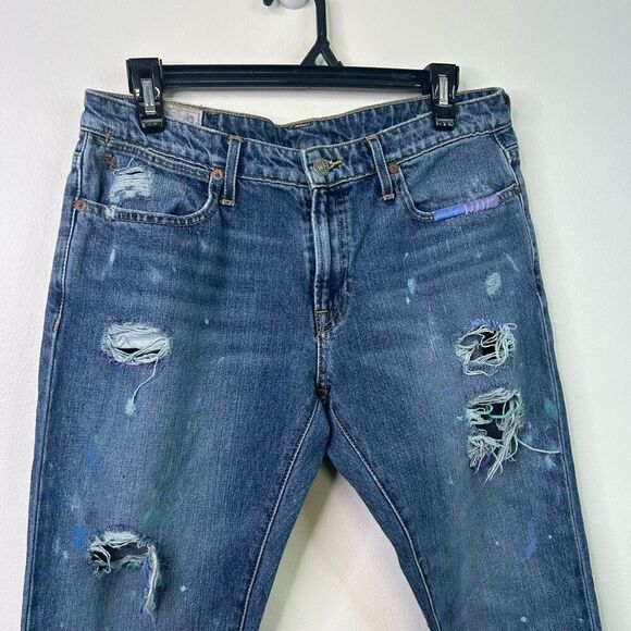 Polo Ralph Lauren Paint Splatter Jeans Women’s 28 Distressed Repair Slim Denim - Picture 2 of 16